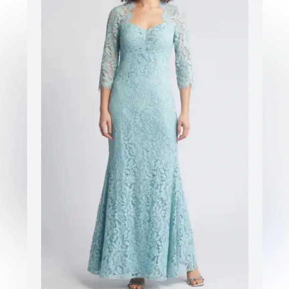 Eliza J Dresses & Skirts - Eliza J blue lace gown with sleeves, size 4 petite, mother of the bride